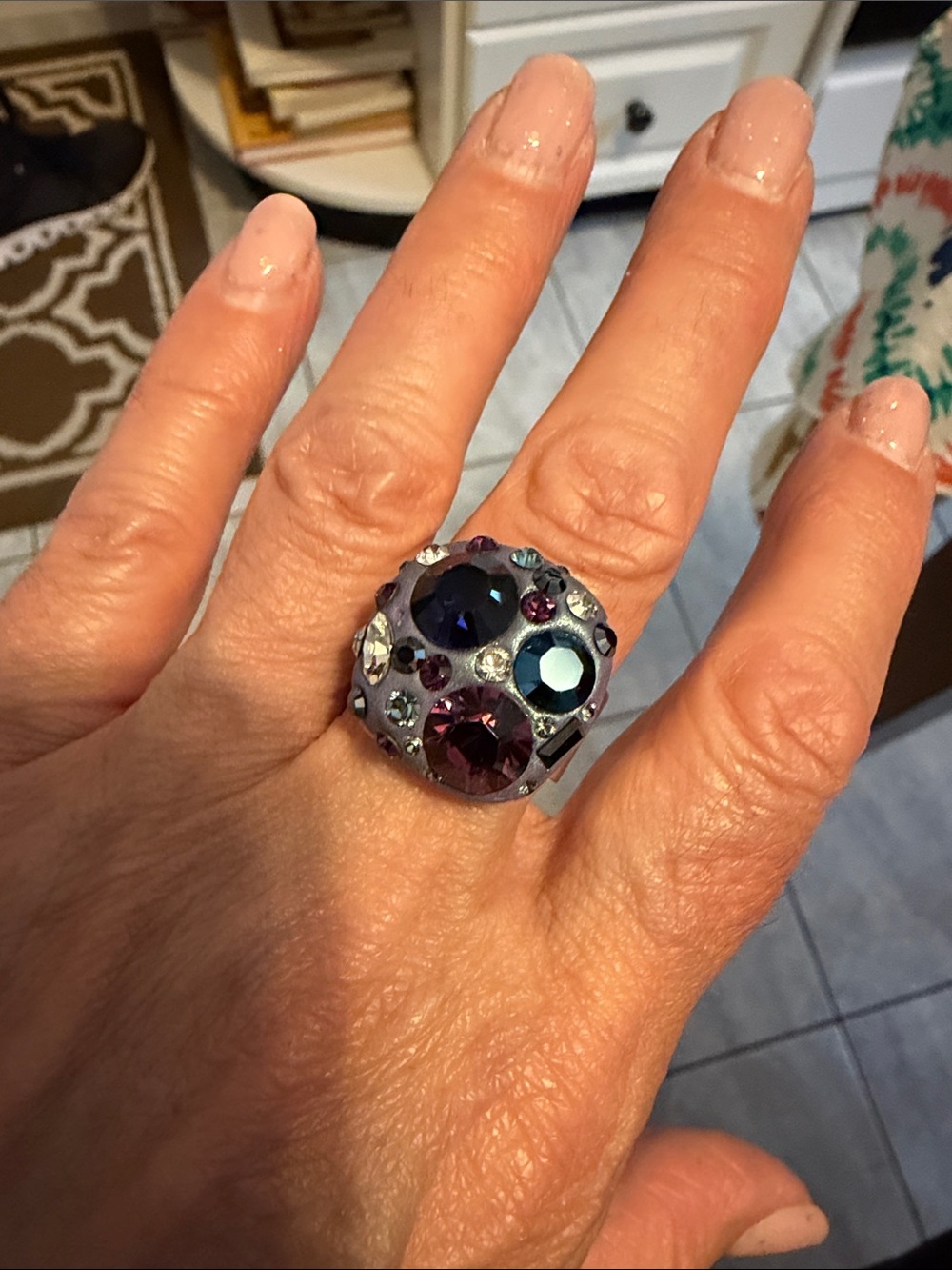 Statement Swarovski Purple Multi-Gem ring size 8 from handmade artisan